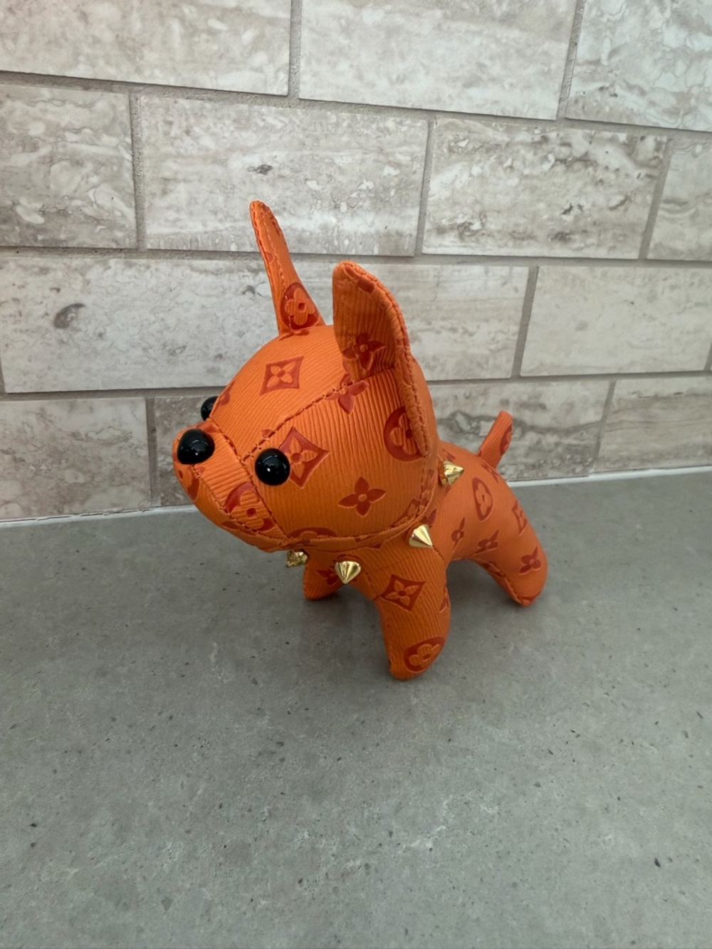 ORANGE Designer-Style Plush french bulldog Dog Toy with Stud Accents